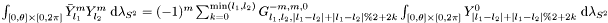 $\int_{[0,\theta]\times[0,2\pi]} \bar{Y}_{l_1}^{m} Y_{l_2}^{m} \;\mathrm{d}\lambda_{S^2} = (-1)^{m} \sum_{k=0}^{\min(l_1, l_2)} G_{l_1,l_2,|l_1-l_2|+|l_1-l_2|\%2+2k}^{-m,m,0} \int_{[0,\theta]\times[0,2\pi]} Y_{|l_1-l_2|+|l_1-l_2|\%2+2k}^{0} \;\mathrm{d}\lambda_{S^2}$